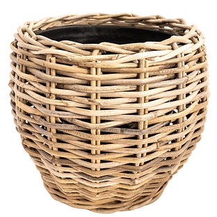 Round Belly Planter with Black Plastic Insert - Brown